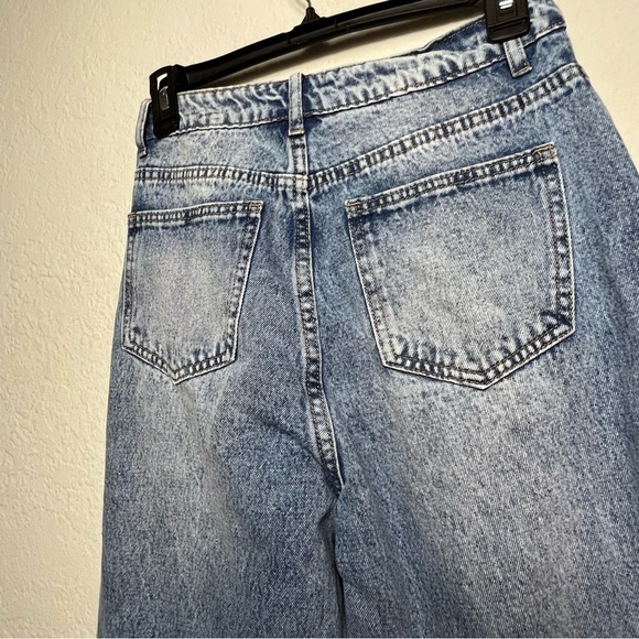 Shein Wide Leg Ripped Knee High Rise Denim Jeans - Picture 8 of 9